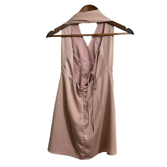 Native Daughters Womens Pink Y2K Satin Halter Tie Back Micro Mini Dress Medium - Picture 10 of 10